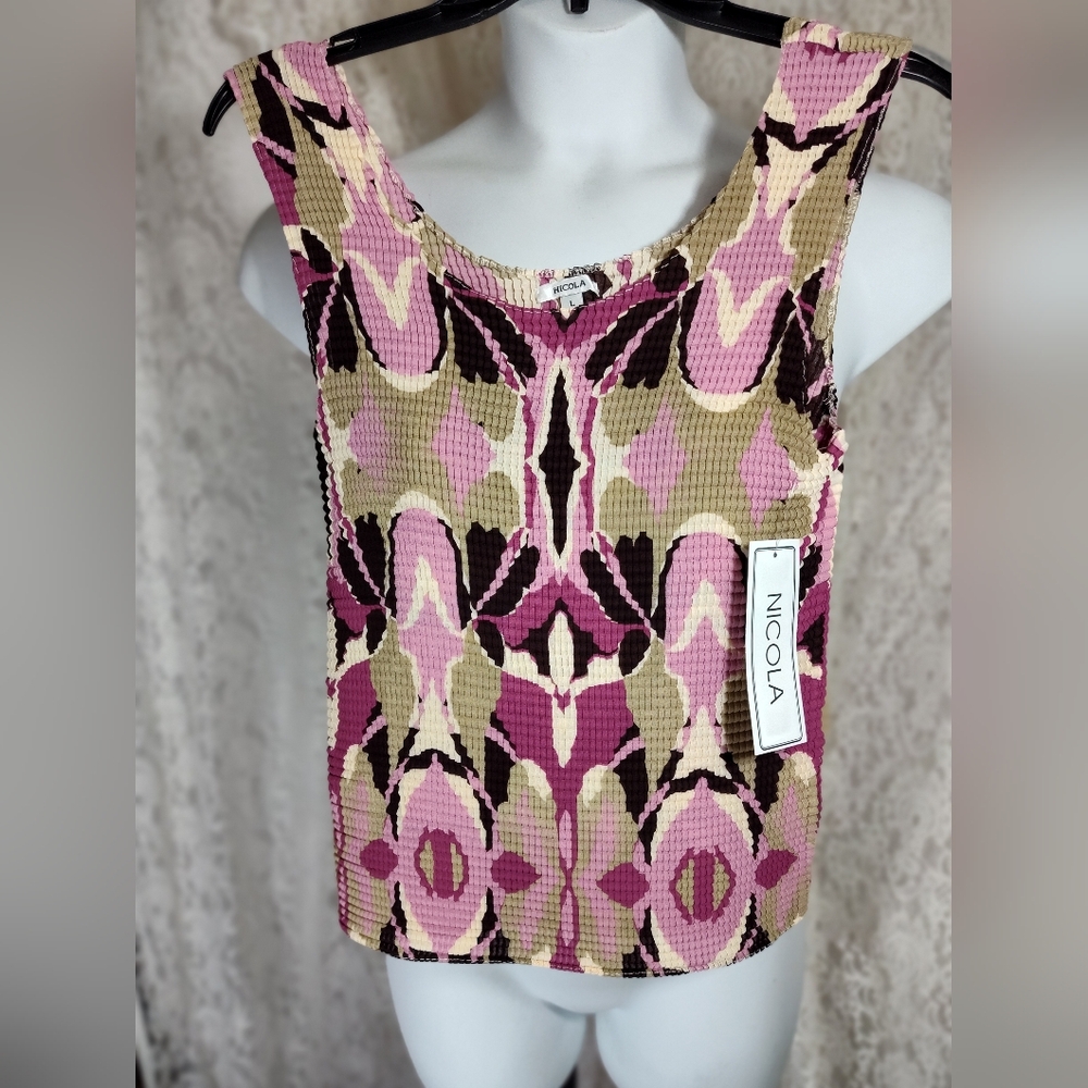 NICOLA Abstract Pink and Tan Tank Top